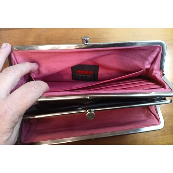 Hobo International Black Leather Wallet Clutch, Kisslock, Double Frame R… - Picture 5 of 5